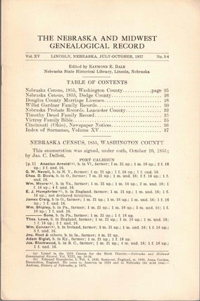 Item #56630 The Nebraska and Midwest Genealogical Record Vol. XV, No. 3-4, July-October 1937....