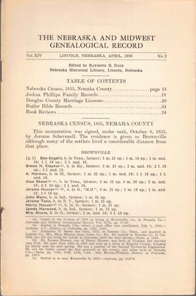 Item #56631 The Nebraska and Midwest Genealogical Record Vol. XIV, No. 2, April 1936. Raymond E....
