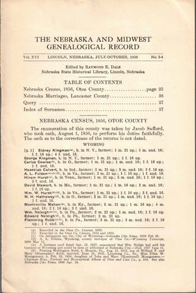 Item #56634 The Nebraska and Midwest Genealogical Record Vol. XVI, No. 3-4, July-October 1938....