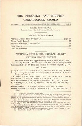 Item #56637 The Nebraska and Midwest Genealogical Record Vol. XVII, No. 3-4, July-October 1939....