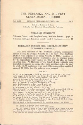 Item #56638 The Nebraska and Midwest Genealogical Record Vol. XVIII, No. 1, January 1940. Raymond...