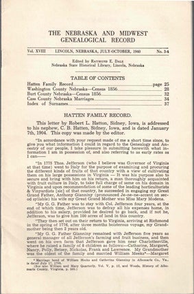 Item #56640 The Nebraska and Midwest Genealogical Record Vol. XVIII, No. 3-4, July-October 1940....