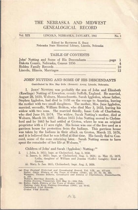 Item #56641 The Nebraska and Midwest Genealogical Record Vol. XIX, No. 1, January 1941. Raymond...