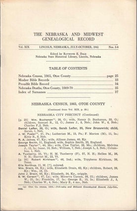 Item #56643 The Nebraska and Midwest Genealogical Record Vol. XIX, Nos. 3-4, July-October 1941....