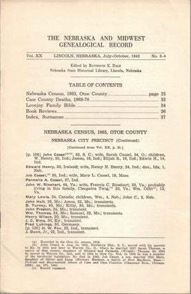 Item #56651 The Nebraska and Midwest Genealogical Record Vol. XX, No. 3-4, July-October 1942....