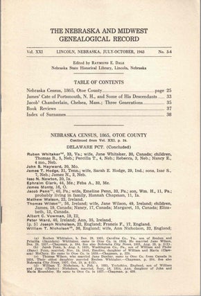 Item #56656 The Nebraska and Midwest Genealogical Record Vol. XXI, No. 3-4, July-October 1943....