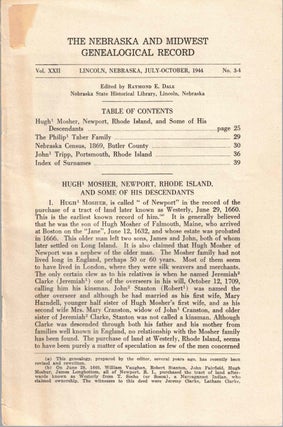Item #56661 The Nebraska and Midwest Genealogical Record Vol. XXII, No. 3-4, July-October 1944....
