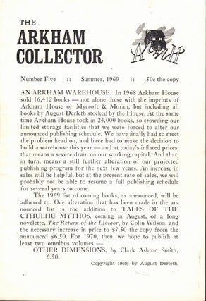 Item #57015 The Arkham Collector Number Five Summer, 1969. August Derleth