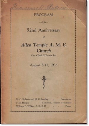 Item #61315 Program of the 52nd Anniversary of Allen Temple A.M.E. Church August 5-11, 1935. M....