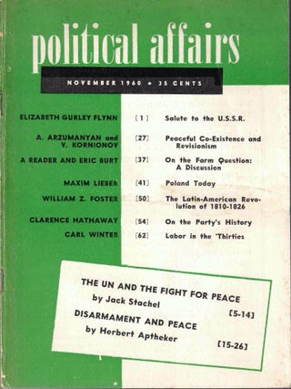 Item #65642 Political Affairs, Vol. XXXIX No. 11, November 1960. Herbert Aptheker