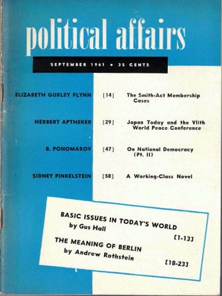 Item #65659 Political Affairs, Vol. XL No. 9, September 1961. Herbert Aptheker
