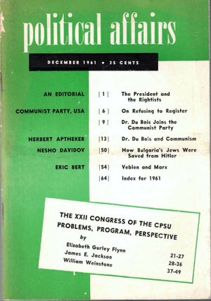Item #65661 Political Affairs, Vol. XL No. 12, December 1961. Herbert Aptheker