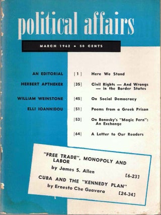 Item #65663 Political Affairs, Vol. XLI No. 3, March 1962. Herbert Aptheker