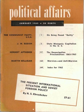 Item #65668 Political Affairs, Vol. XLII No. 1, January 1963. Herbert Aptheker