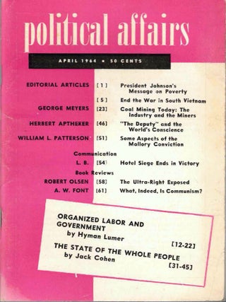 Item #65752 Political Affairs, Vol. XLIII No. 4, April 1964. Herbert Aptheker