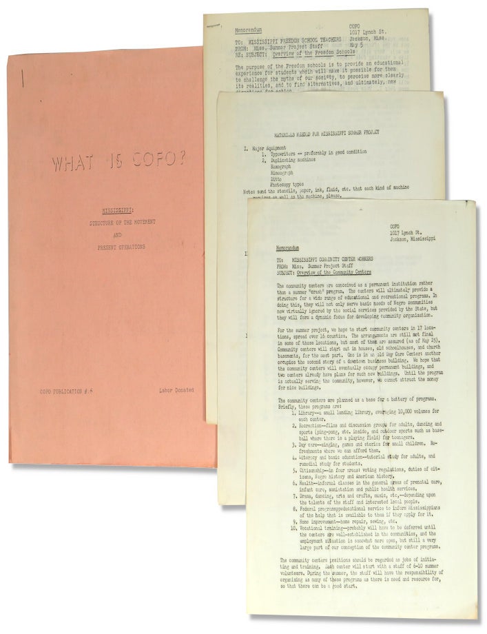 Item #65892 Small Archive of Material Related to COFO and the Freedom Summer of 1964 in Mississippi. Council of Federated Organizations.