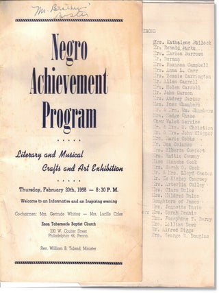 Negro Achievement Program: Literary and Musical Crafts and Art Exhibition. William B. Toland.