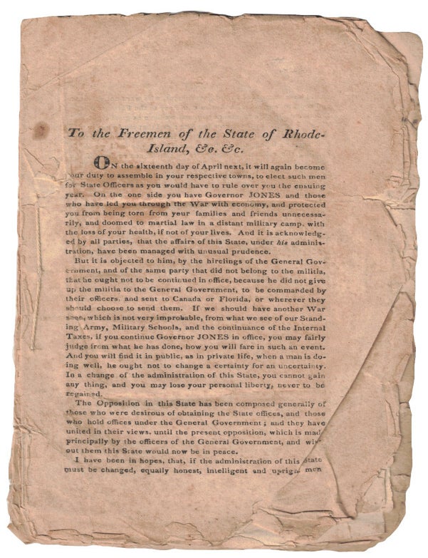 Item #72702 To the Freemen of the State of Rhode Island, &c. &c. [Caption Title]. A Citizen.