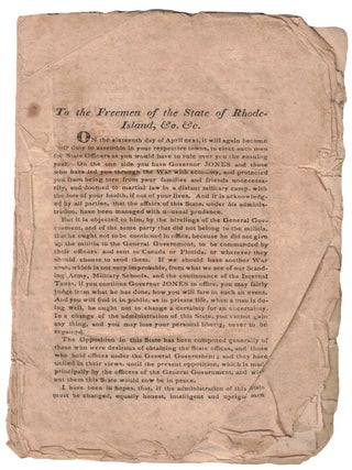 Item #72702 To the Freemen of the State of Rhode Island, &c. &c. [Caption Title]. A Citizen