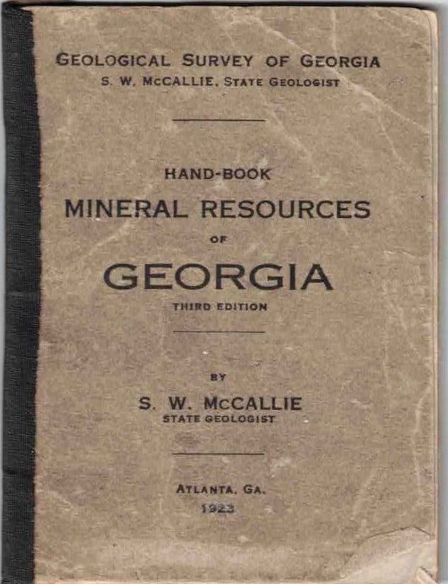 Item #72747 Hand Book Mineral Resources of Georgia. S. W. McCallie, State Geologist.