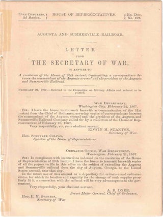 Item #72774 Augusta and Summerville Railroad. Letter from the Secretary of War, In Answer to A...
